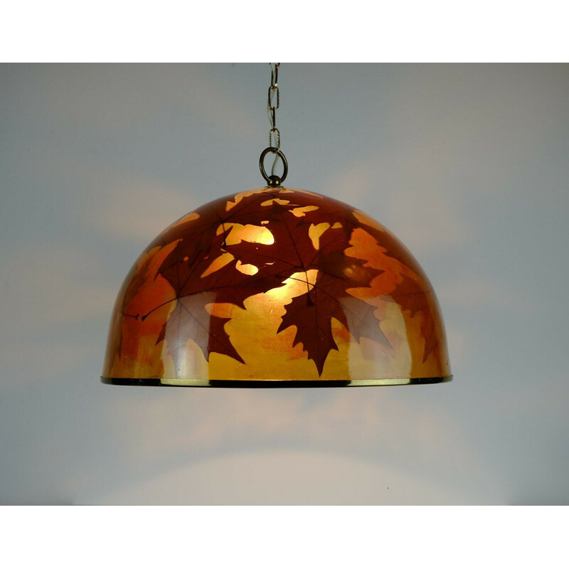 Vintage resin and brass pendant light, 1970s