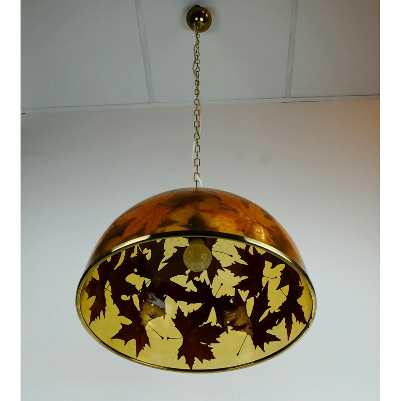 Vintage resin and brass pendant light, 1970s