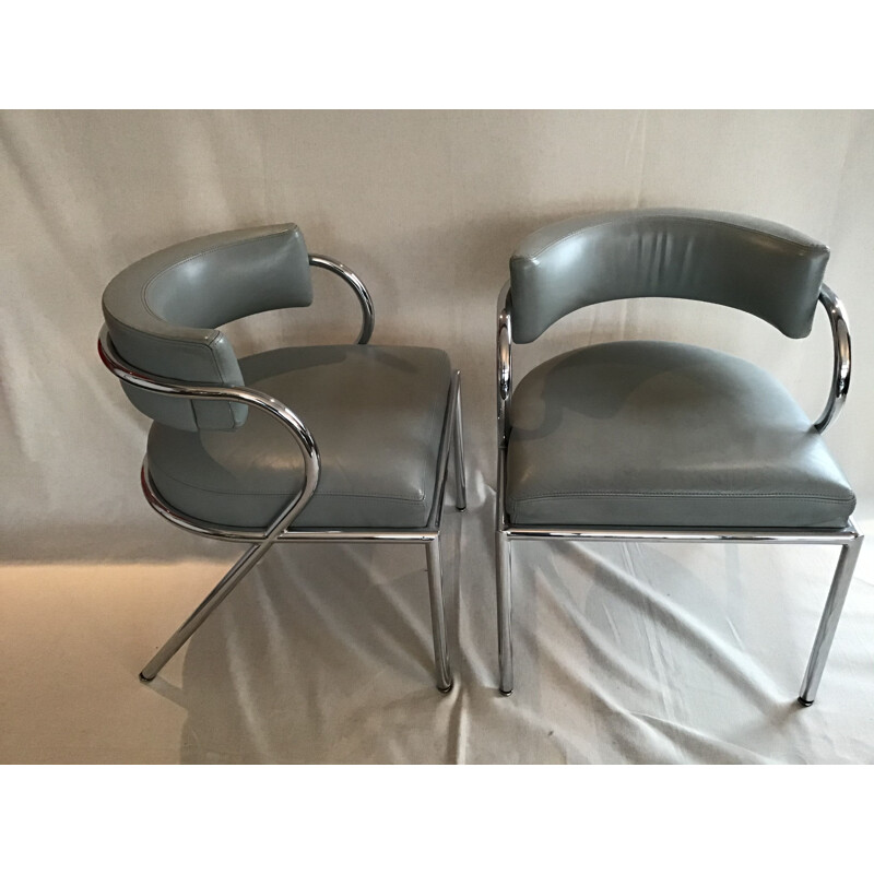 Set of 2 vintage armchairs by René Herbst, 1980s