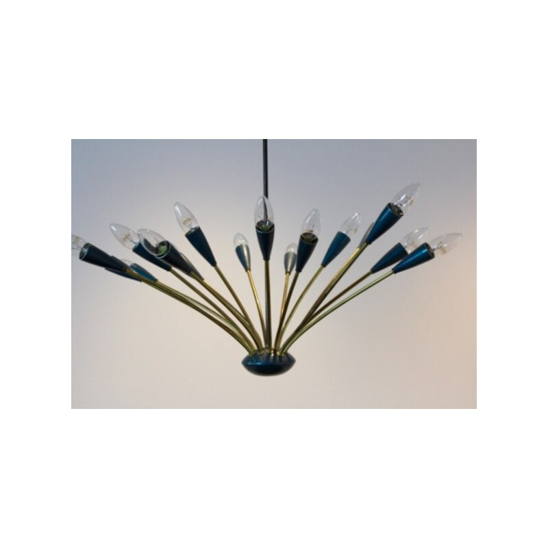 Stilnovo brass and enameled steel chandelier - 1950s