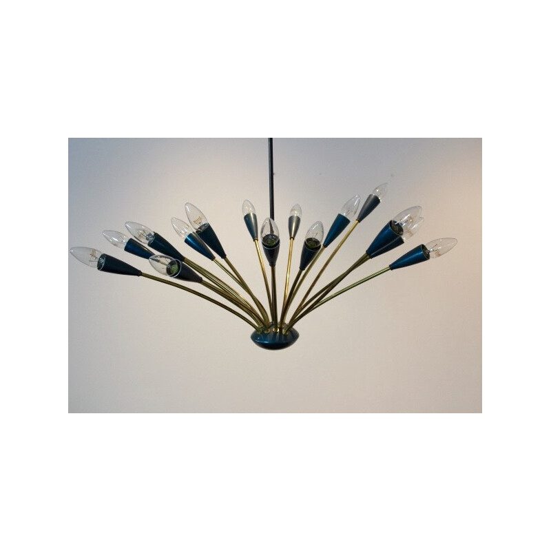 Stilnovo brass and enameled steel chandelier - 1950s