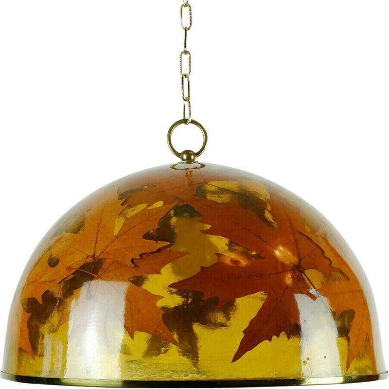 Vintage resin and brass pendant light, 1970s